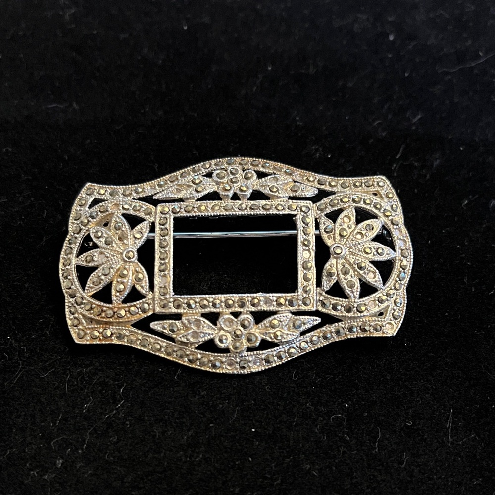 Elegant Silver Marquisite Brooch with Intricate Design